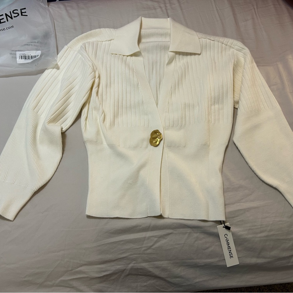 Commense NWT Ribbed Collared Metal Button Cardigan - Picture 2 of 5